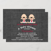 おお……口ひげツインボーイベビーシャワー招待状 招待状 (正面/裏面)