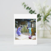 おお、古き日本の門口での芸者による挨拶 ポストカード (スタンド正面)