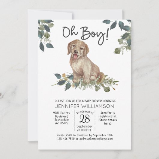 おお!子犬のモダン水彩犬の赤ちゃんシャワー 招待状 (正面)