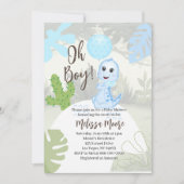 おお！招待状ブルーバルーンベビー恐竜 招待状 (正面)