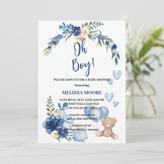 おお!招待状水彩青王室のい花 招待状 (スタンド正面)