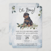 おお！水彩子犬の赤ちゃんシャワー 招待状 (正面/裏面)