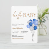 おお！ 現代の青いユーカリ風船のベビーシャワー 招待状 (スタンド正面)