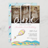 おお!行くぞ!女の子の最初の誕生日の写真 招待状 (正面/裏面)