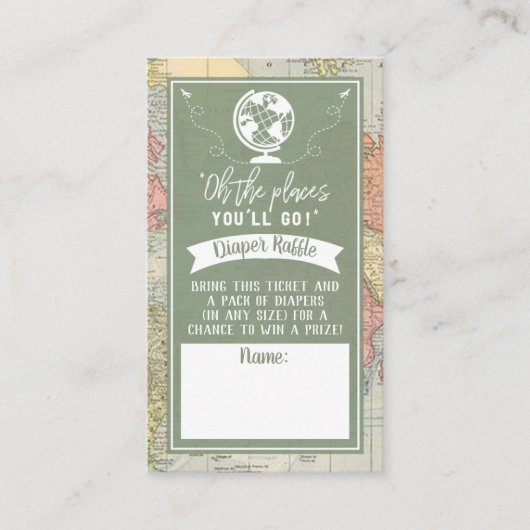 「おお、行く場所よ！」 旅行マップ赤ちゃんシャワー エンクロージャーカード (正面)