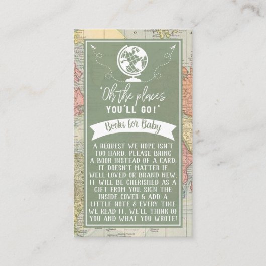 「おお、行く場所よ！」 旅行マップ赤ちゃんシャワー エンクロージャーカード (正面)