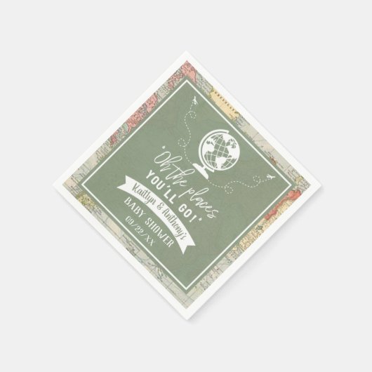 「おお、行く場所よ!」 旅行マップ赤ちゃんシャワー スタンダードカクテルナプキン (角)