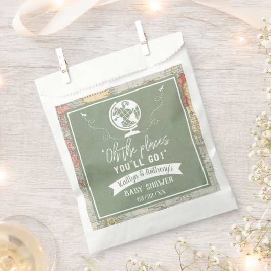 「おお、行く場所よ!」 旅行マップ赤ちゃんシャワー フェイバーバッグ (クリップ留めされた状態)