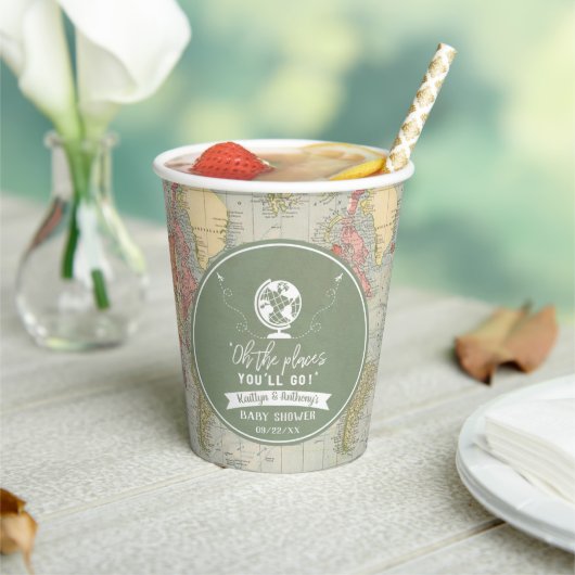 「おお、行く場所よ！」 旅行マップ赤ちゃんシャワー 紙コップ (インサイチュ)