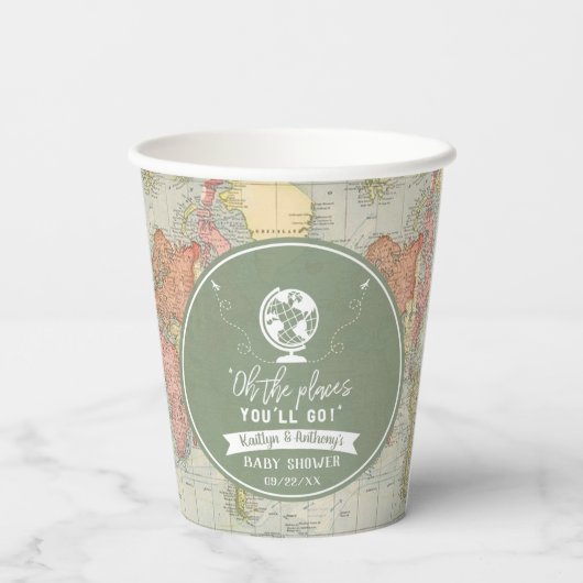「おお、行く場所よ！」 旅行マップ赤ちゃんシャワー 紙コップ (裏面)