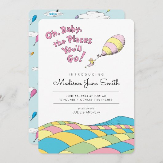 おお、行く場所ベビー誕生発表 招待状 (正面/裏面)