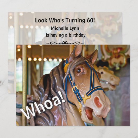 おお！ 誰の60歳のカルーセル馬の誕生日 招待状 (正面/裏面)