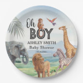 おお!野生のサファリ動物の赤ちゃんシャワー ペーパープレート (正面)