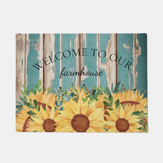おかえりなさい水彩のひまわりと木素朴材  ドアマット (正面)