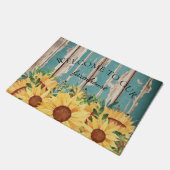 おかえりなさい水彩のひまわりと木素朴材  ドアマット (アングル)