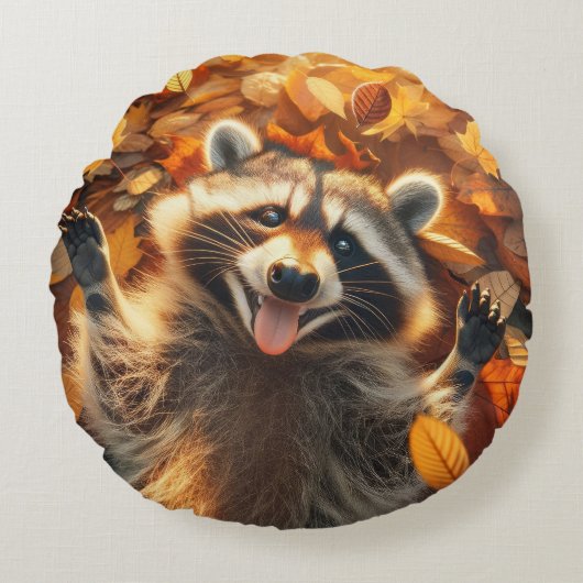 おかしいアライグマの秋 ラウンドクッション (正面)