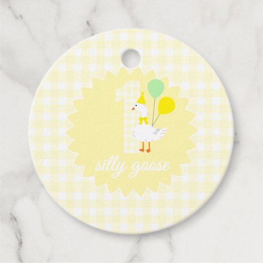 おかしいガチョウのギンガムチェック 1歳の誕生日 フェイバータグ (正面)