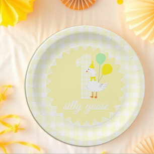 おかしいガチョウのギンガムチェック 1歳の誕生日 ペーパープレート
