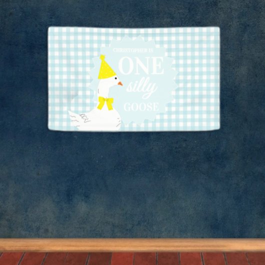 おかしいガチョウのギンガムチェック 1歳の誕生日 横断幕