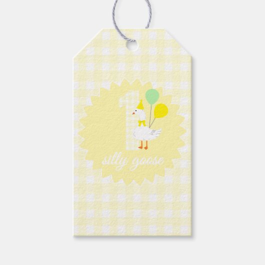 おかしいガチョウのギンガム1歳の誕生日 ギフトタグ (正面)