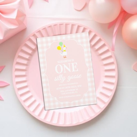 おかしいガチョウのギンガム1歳の誕生日 招待状