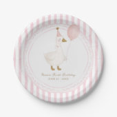 おかしいガチョウのピンクの女の子1歳の誕生日 ペーパープレート (正面)