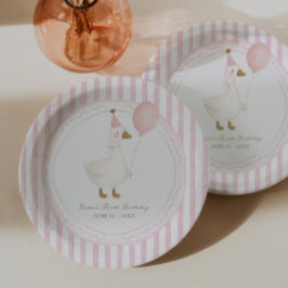 おかしいガチョウのピンクの女の子1歳の誕生日 ペーパープレート