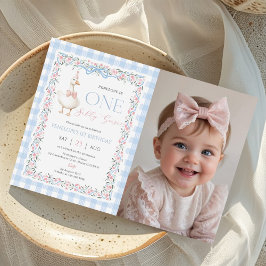 おかしいガチョウの女の子1歳の誕生日写真 招待状