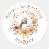 おかしいガチョウの田舎風の秋の少年誕生日 ラウンドシール (正面)