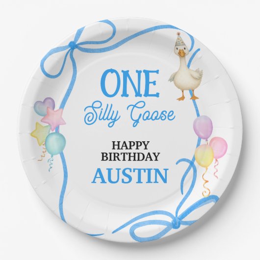 おかしいガチョウの男の子の1歳の誕生日 ペーパープレート (正面)
