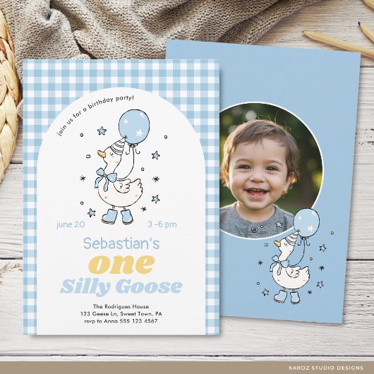 おかしいガチョウの男の子 1歳の誕生日 招待状
