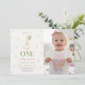 おかしいガチョウの花の1歳の誕生日の写真 招待状 (スタンド正面)