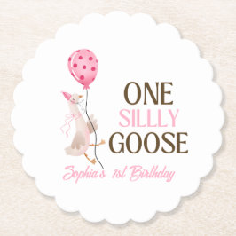 おかしいガチョウの誕生日、女の子1歳の誕生日ピンク ペーパーコースター