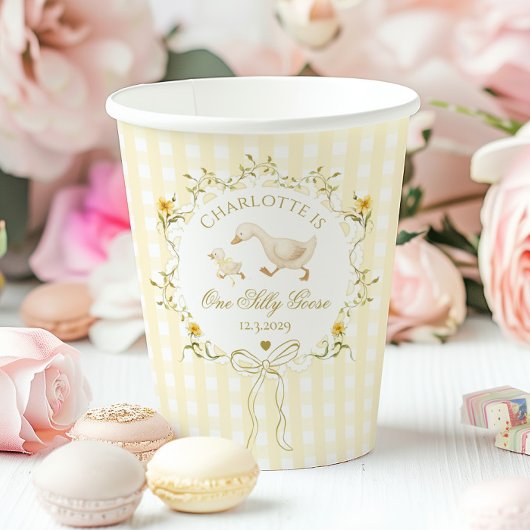 おかしいガチョウの遊び心のあるリボン 1歳の誕生日 紙コップ