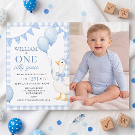 おかしいガチョウの青い男の子1歳の誕生日招待状 招待状