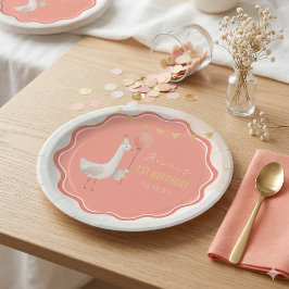 おかしいガチョウの1歳の誕生日パーソナライズ ペーパープレート