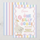 おかしいガチョウの1歳の誕生日パーティー 春の誕生日 招待状 (正面/裏面)