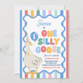 おかしいガチョウの1歳の誕生日パーティー 春の誕生日 招待状 (正面)