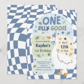 おかしいガチョウの1歳の誕生日パーティー 春の誕生日 招待状 (正面/裏面)