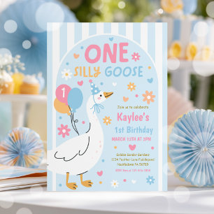おかしいガチョウの1歳の誕生日パーティー 春の誕生日 招待状