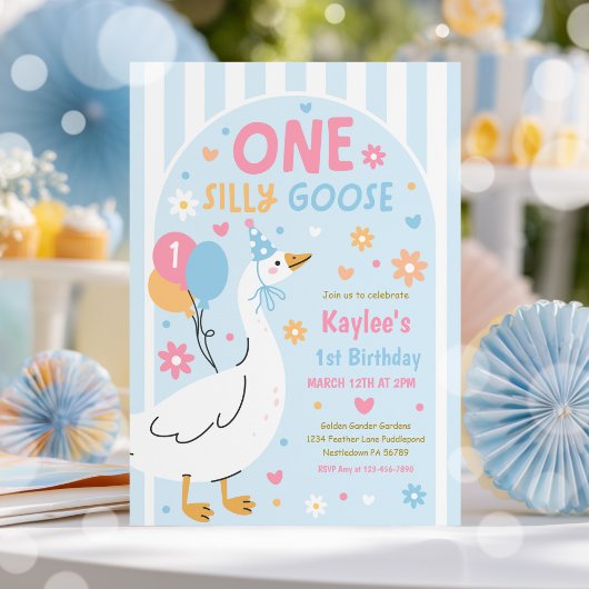 おかしいガチョウの1歳の誕生日パーティー 春の誕生日 招待状
