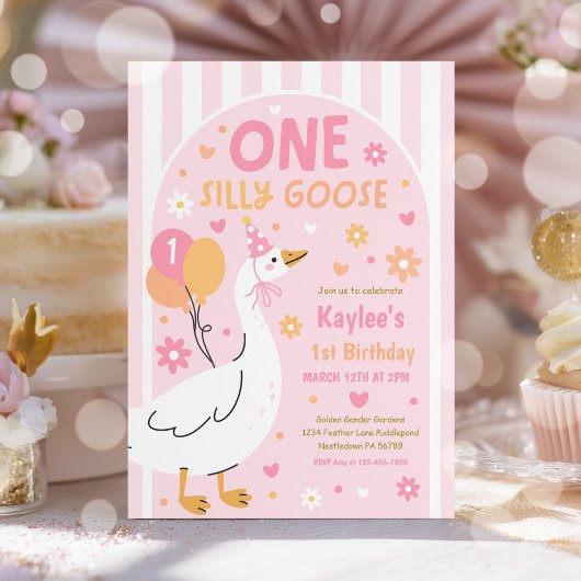 おかしいガチョウの1歳の誕生日パーティー 春の誕生日 招待状