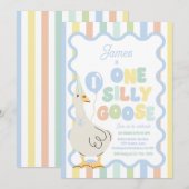 おかしいガチョウの1歳の誕生日パーティー 春の誕生日 招待状 (正面/裏面)