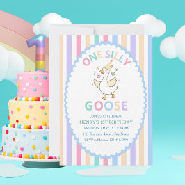 おかしいガチョウの1歳の誕生日+写真入り招待状 招待状