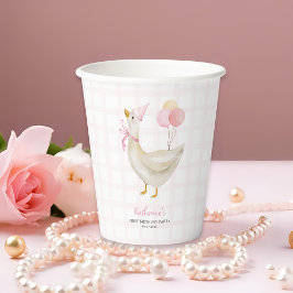 おかしいガチョウ ビンテージ ピンク 1歳の誕生日 記念品 紙コップ