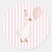 おかしいガチョウ ピンクの女の子 1歳の誕生日 ラウンドシール (正面)