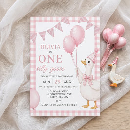おかしいガチョウ ピンク ガール 1歳 誕生日 招待状