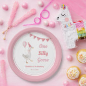 おかしいガチョウ ピンク 女の子 1歳の誕生日 ペーパープレート (パーティー)