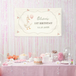 おかしいガチョウ 緑のリボンの女の子 1歳の誕生日 横断幕