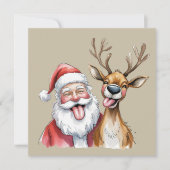 おかしいサンタクロースとトナカイのクリスマス冬 シーズンカード (正面)